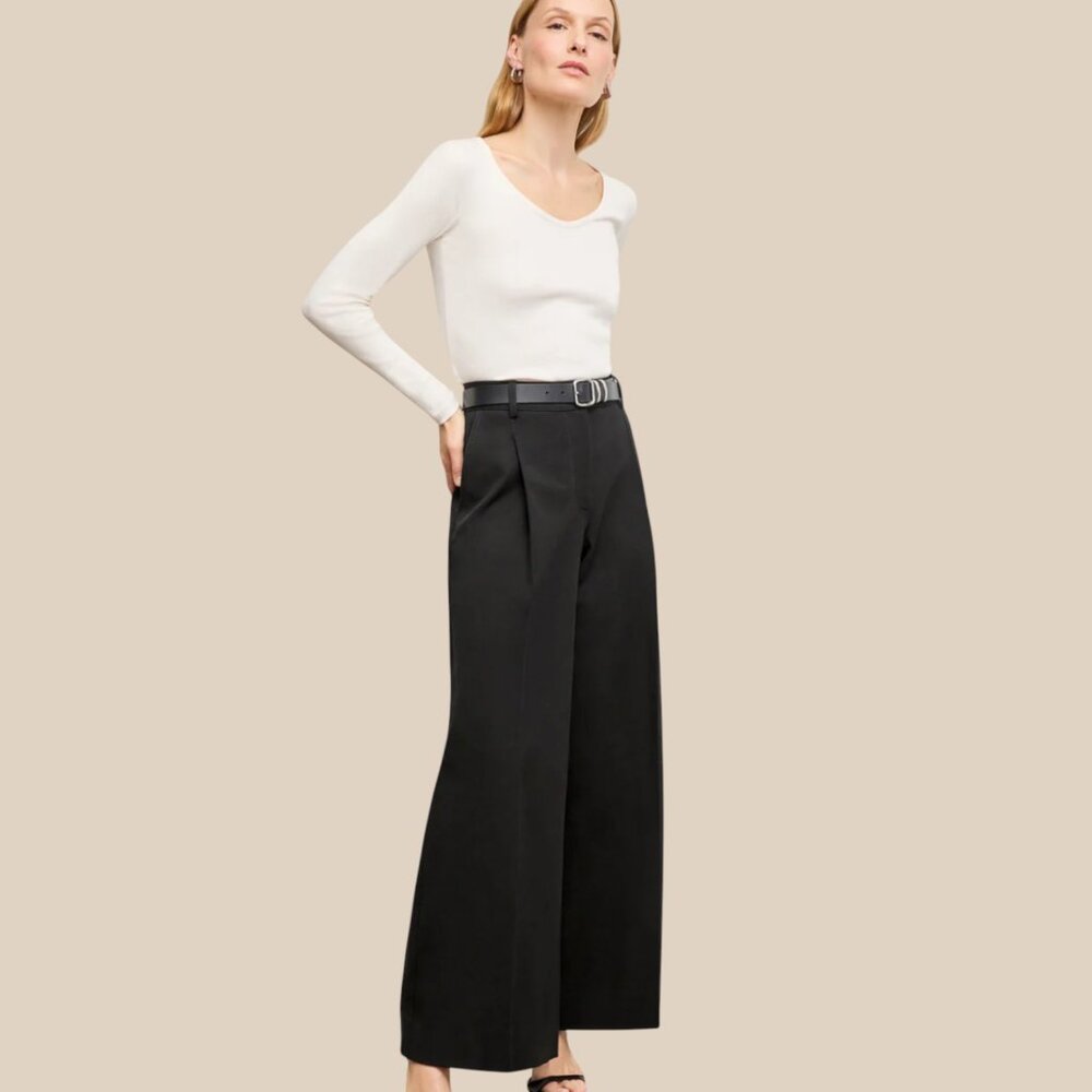 MM LAFLEUR Women’s NEW The Harrison‎ Wide Pleated Jean Black | Size 8